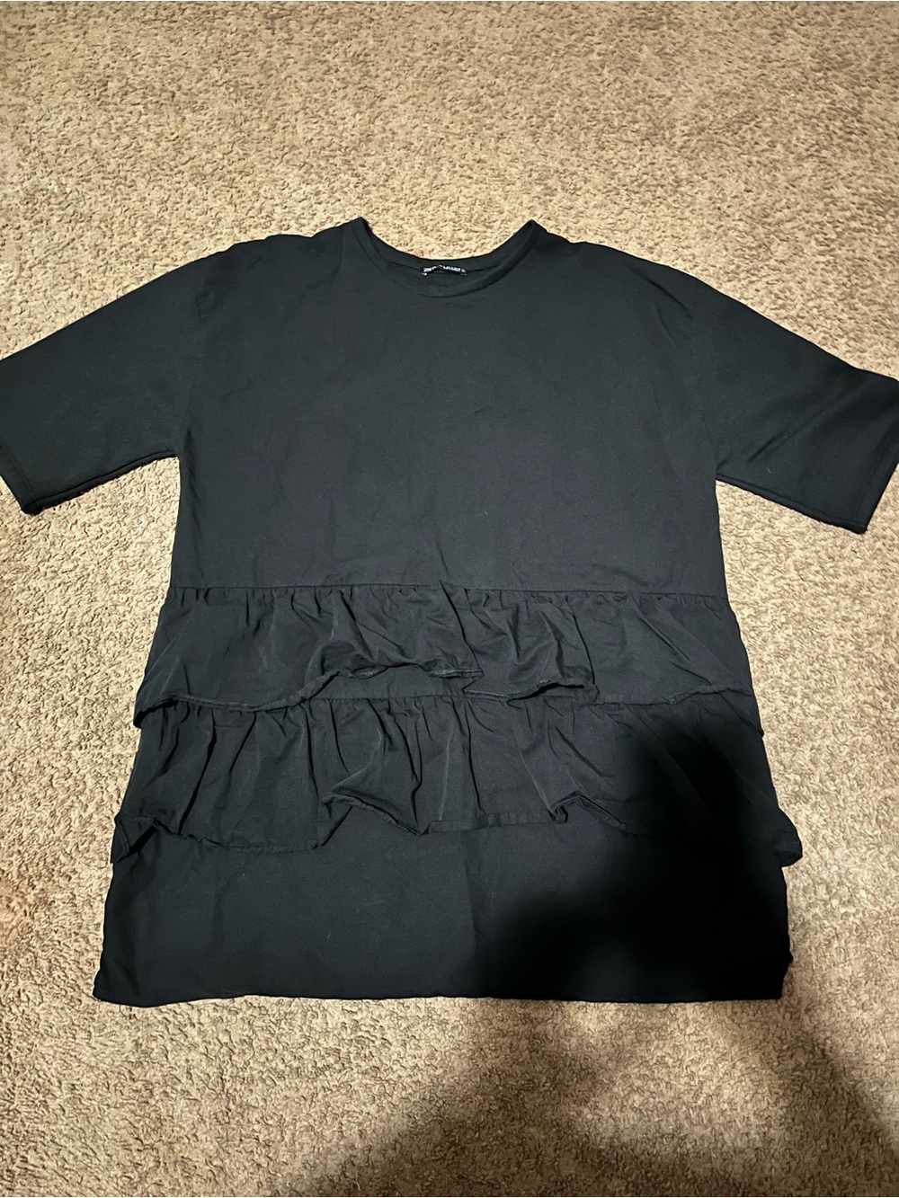 Zara Black Short Sleeve Ruffle Tier Tee